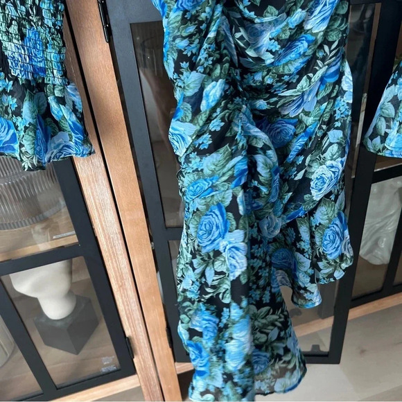 WAYF Rosie Midi dress asymmetrical roses long sleeve floral puff fall wedding - Picture 5 of 9